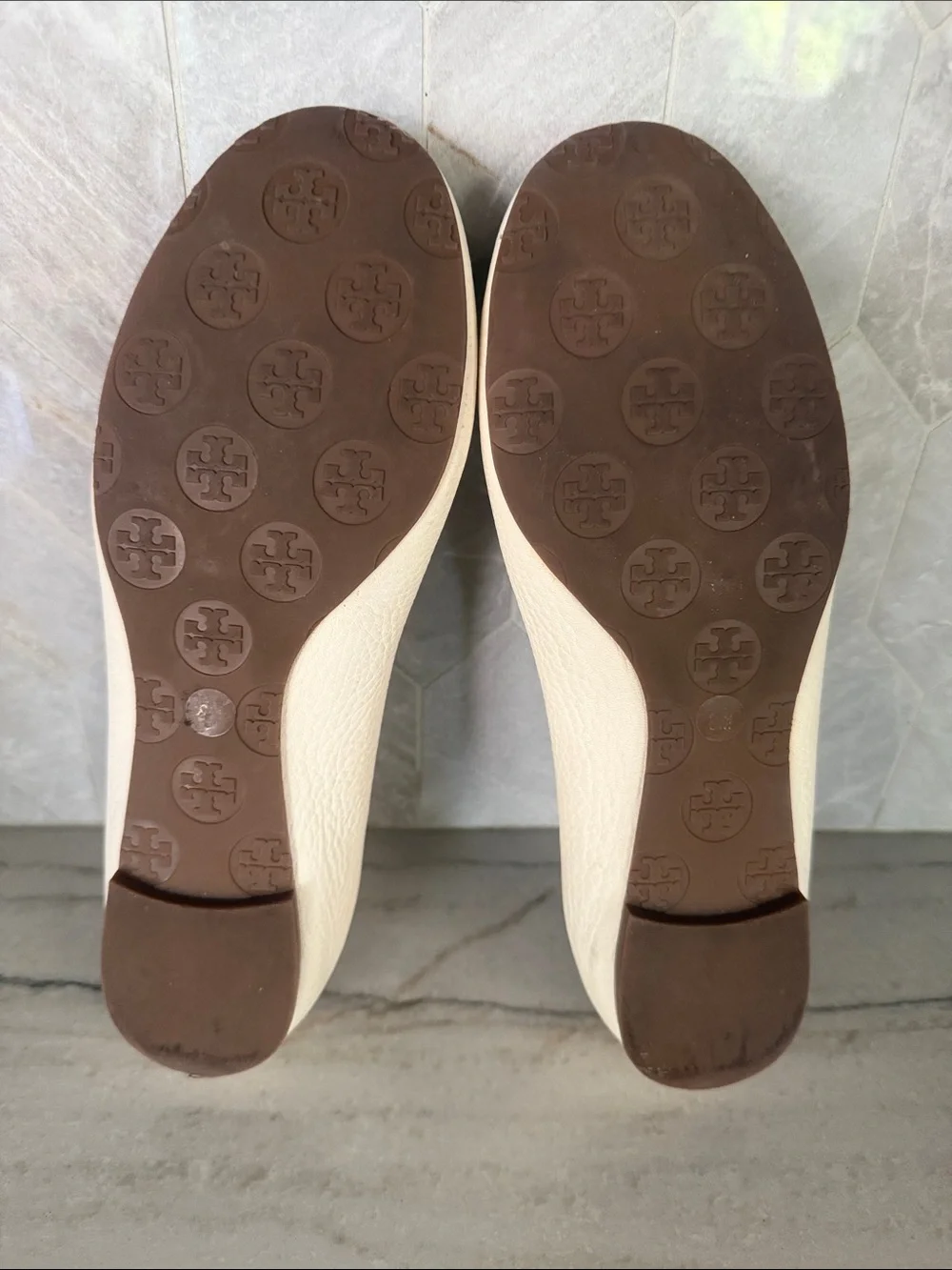 Tory Burch Ivory Leather Logo Ballet Flats